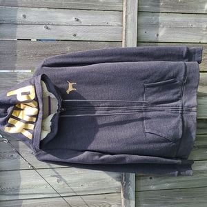 Pink Victoria's Secret Hoodie Sweatshirt, Metallic Gold on Hood, Faux Fur, RARE